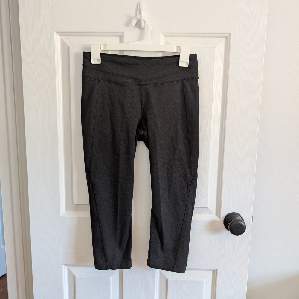 Lucy Hatha Collection Women's Cropped Leggings with Orange Logo Detail Medium